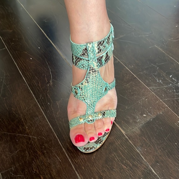 Wolpco green snakeskin print leather heels size 7 (EU 38) - Picture 1 of 10